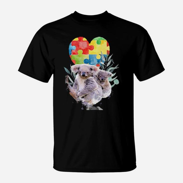 Autism Awareness Mommy Koala Bear With Baby Puzzle Heart T-Shirt