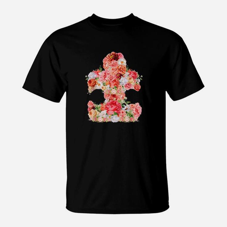 Autism Floral Puzzle Piece  Autistic Art T-Shirt