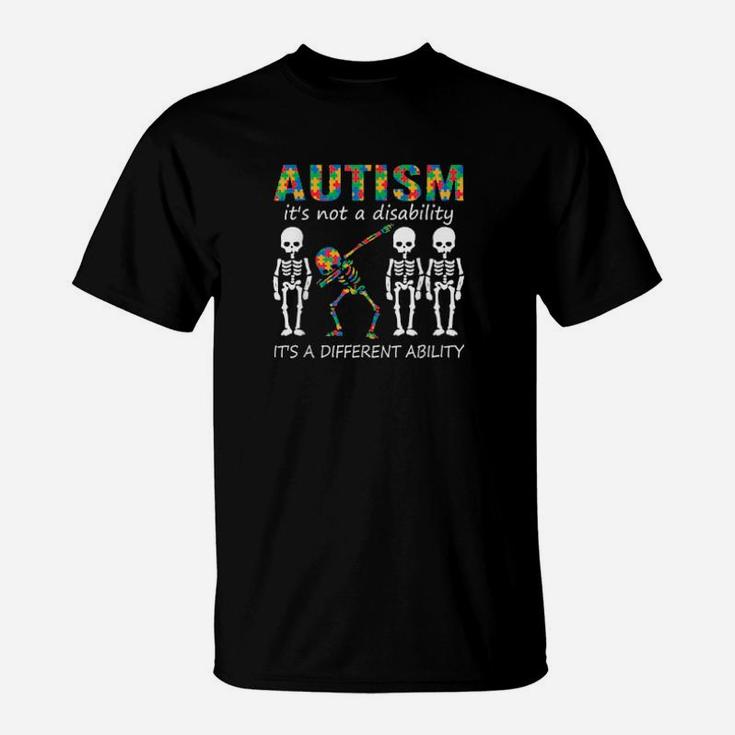 Autism Its A Different Ability Dabbing Skeleton T-Shirt
