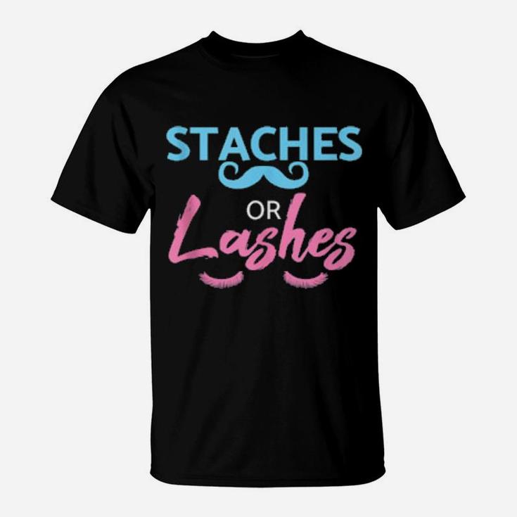 Baby Shower Gender Reveal Shirt Staches Or Lashes T-Shirt