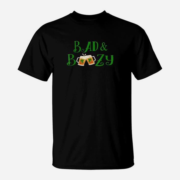 Bad And Boozy St Patrick Day Shamrock Beer Drinking T-Shirt
