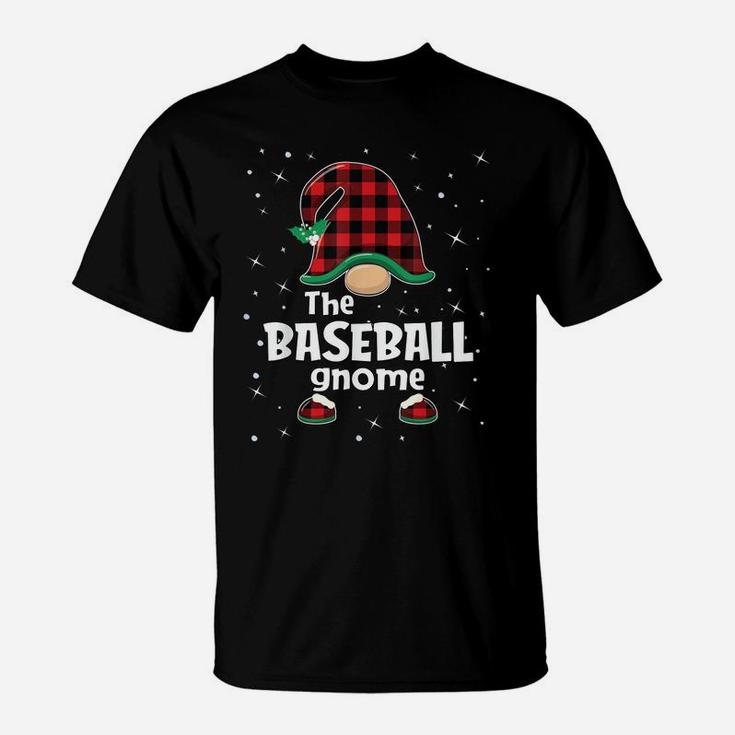 Baseball Gnome Buffalo Plaid Matching Christmas Gift Pajama T-Shirt