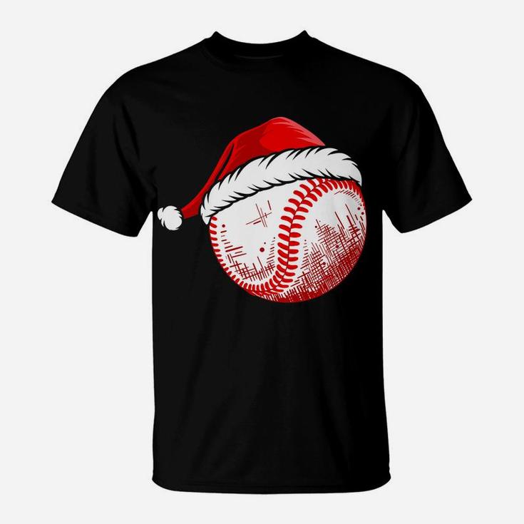 Baseball Wearing Santa Hat Funny Baseball Christmas Matching T-Shirt