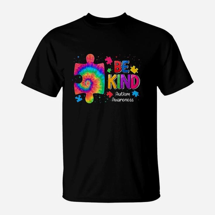 Be Kind Puzzle Pieces Tie Dye Cute Awareness Boy Kids T-Shirt
