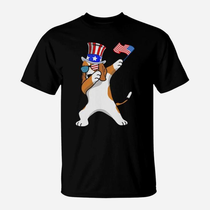 Beagle Dabbing Dog Dad  4Th Of July T-Shirt