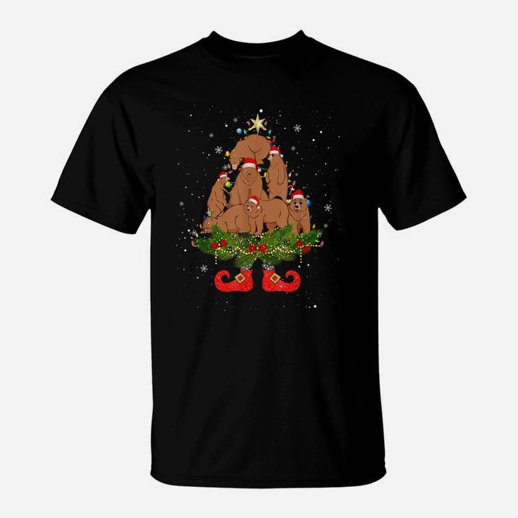 Bears Christmas Tree Lights Funny Santa Hat Lover T-Shirt