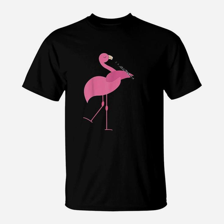 Beautiful Flamingo Playing Clarinet Musician T-Shirt
