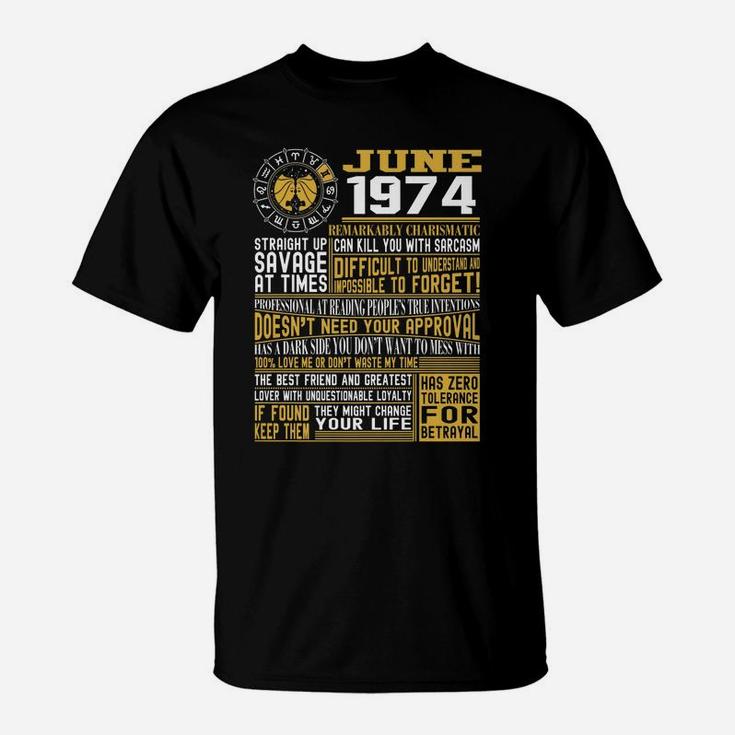 Best Born June 1974 Gemini Zodiac Signs 47Th Birthday Gift T-Shirt