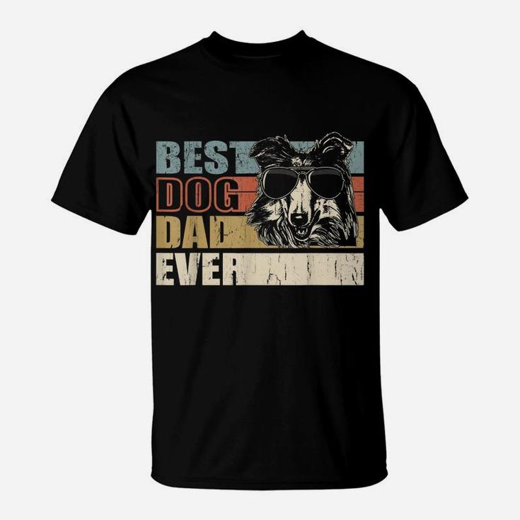 Best Dog Dad Ever Funny Glasses Rough Collie Retro T-Shirt