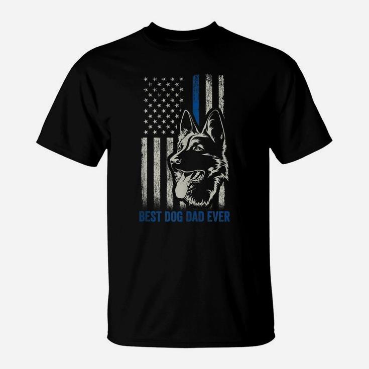 Best German Shepherd Dad Ever Dog K9 Blue Line Flag Police T-Shirt