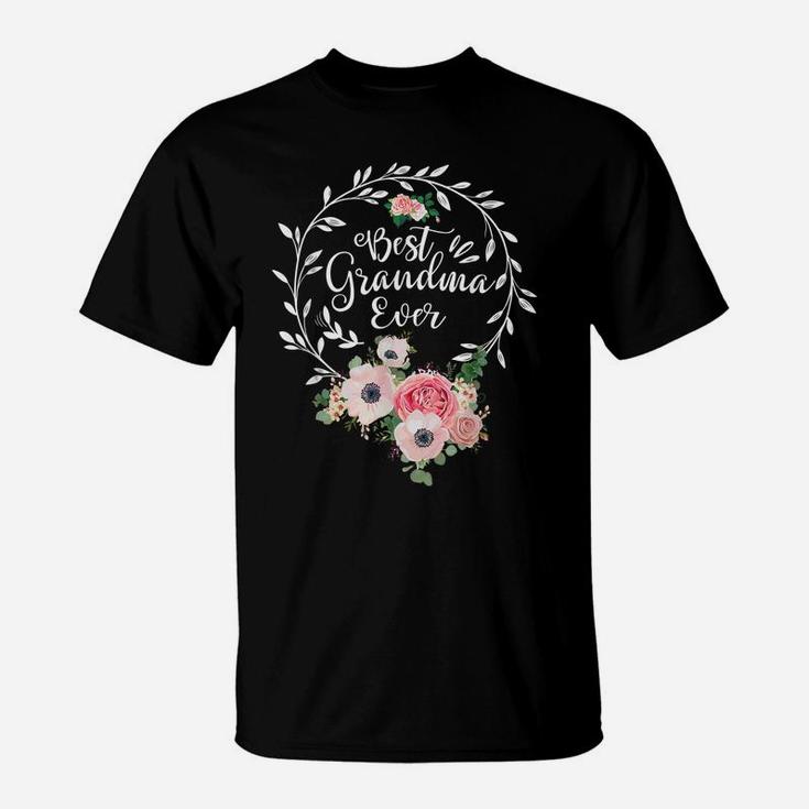 Best Grandma Ever Shirt Women Flower Decor Grandma T-Shirt