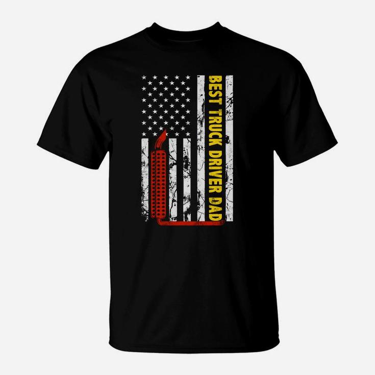 Best Truck Driver Dad Ever Thin Yellow Line American Flag T-Shirt