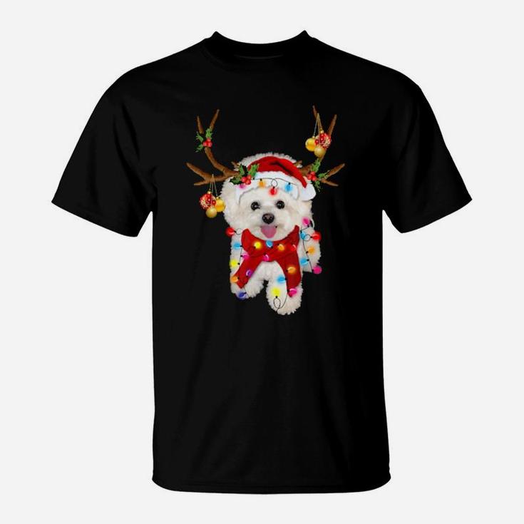 Bichon Frise Ready For Xmas Funny Bulldog Reindeer Horn T-Shirt