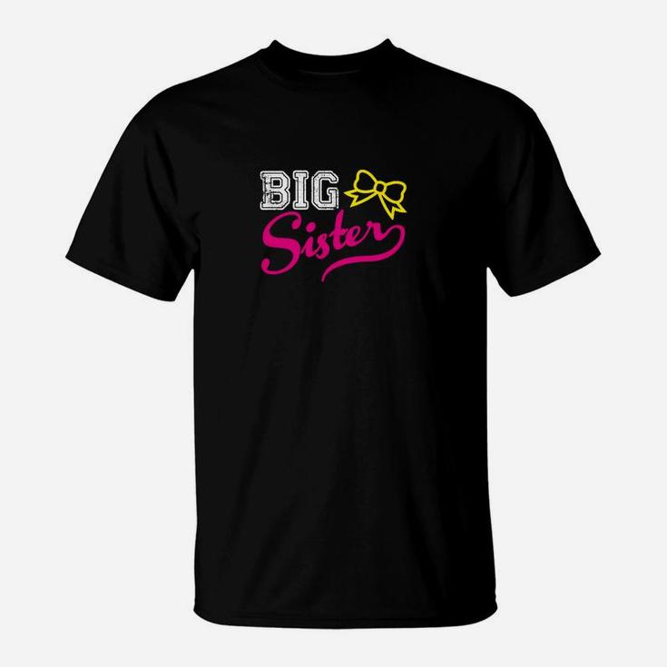 Big Sister T-Shirt mit Schleifenmotiv, Schwarzes Mädchen-Shirt