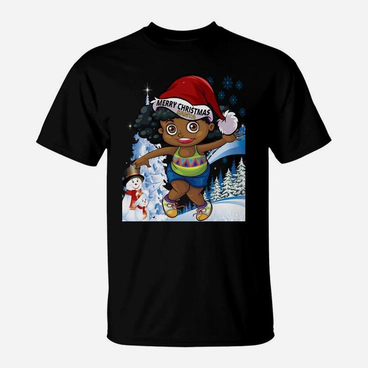 Black Girl Melanin Puffs Afro Santa Snowman Merry Christmas Sweatshirt T-Shirt