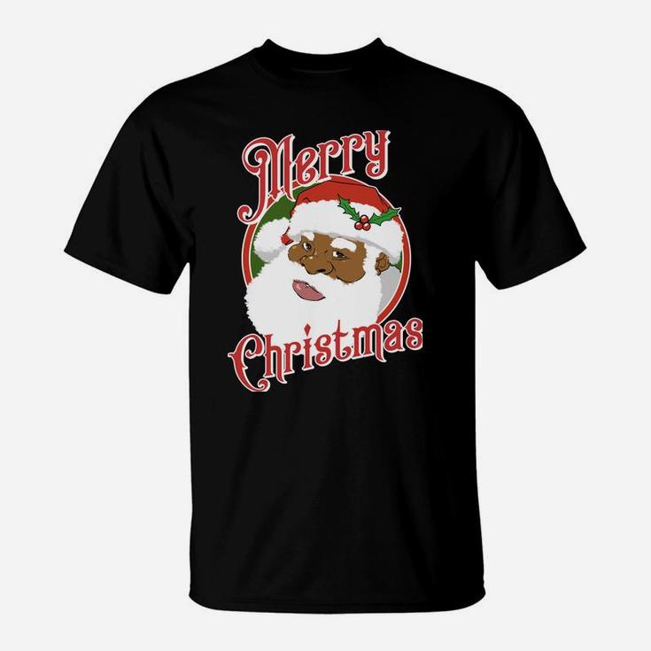 Black Merry Christmas African American Santa Claus T-Shirt