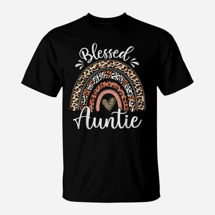 Blessed Auntie Funny Leopard Boho Rainbow Auntie Life T-Shirt