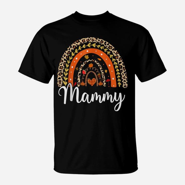 Blessed Mammy Funny Pumpkin Leopard Boho Rainbow T-Shirt