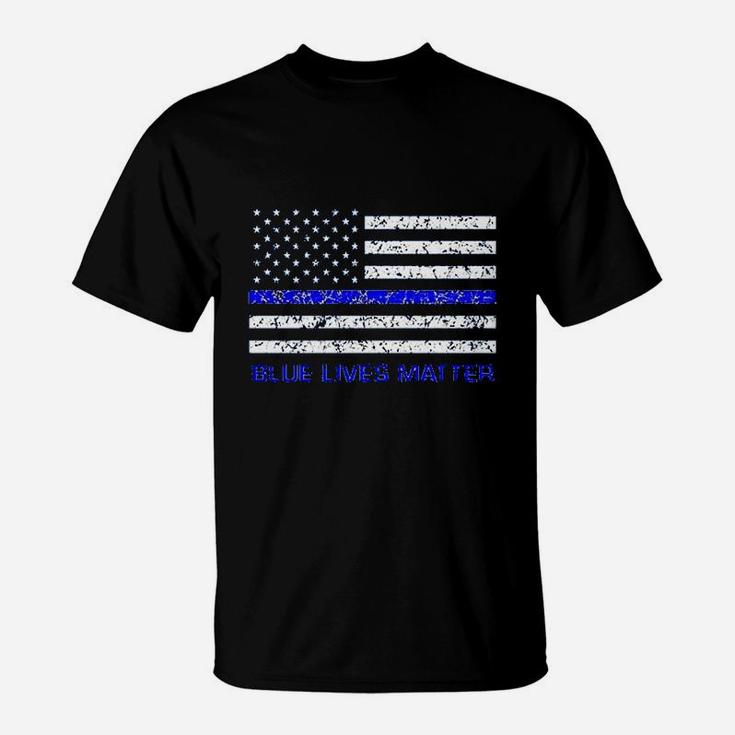 Blue Lives Matter Flag With Blue Line Printed T-Shirt