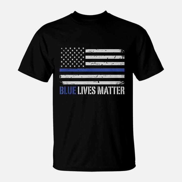 Blue Lives Matter Thin Blue Line American Flag T-Shirt