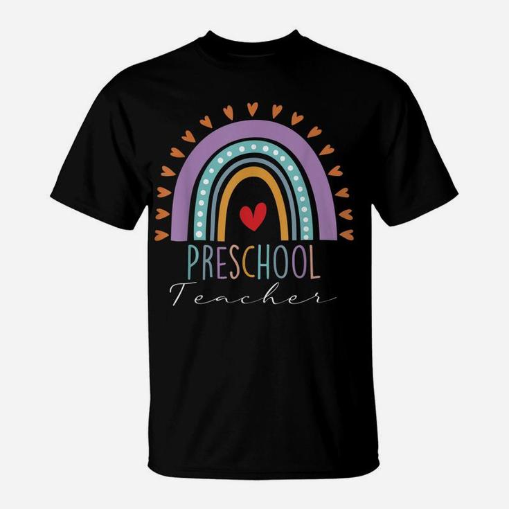 Boho Rainbow Preschool Teacher Funny 100Th Day Of School T-Shirt