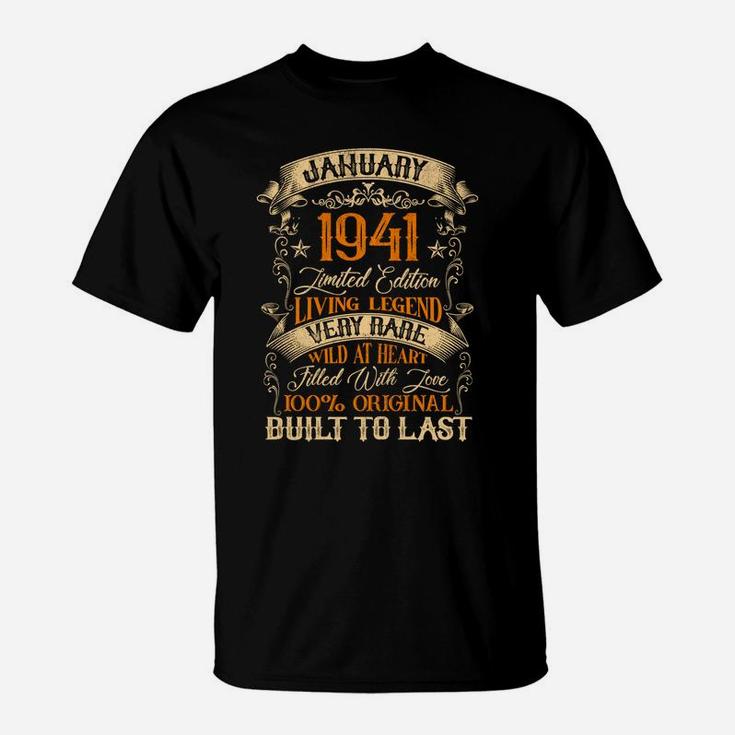 Born In January 1941 Vintage 80 Years Old 80Th Birthday T-Shirt
