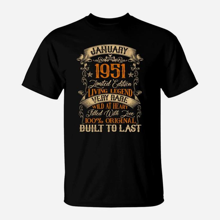 Born In January 1951 Vintage 70 Years Old 70Th Birthday Sweatshirt T-Shirt