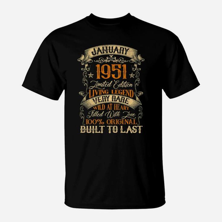Born In January 1951 Vintage 70 Years Old 70Th Birthday T-Shirt