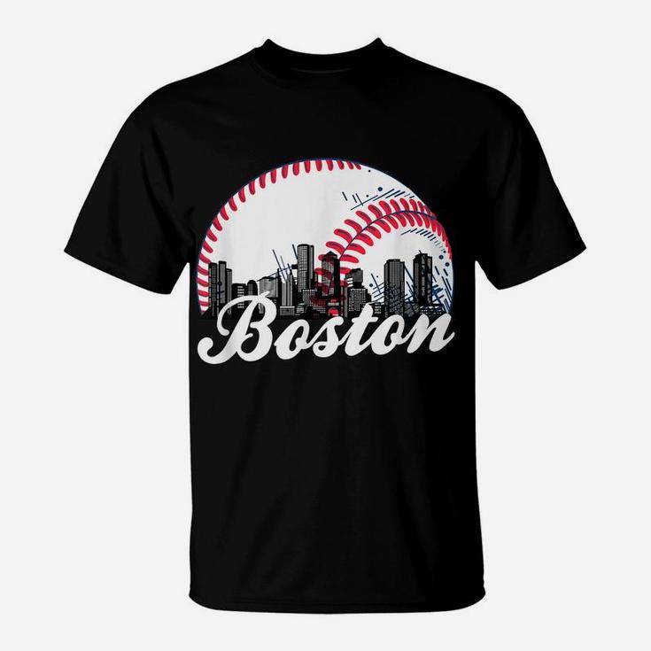Boston Baseball Skyline - Retro Boston Baseball Cityscape T-Shirt