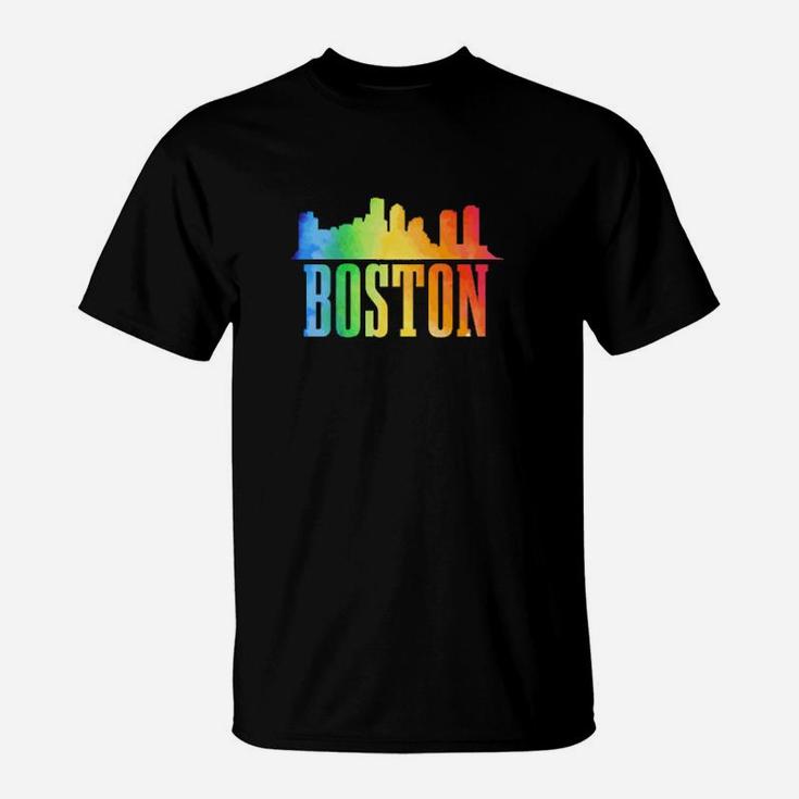 Boston Skyline Rainbow Lgbtq Gay Pride Massachusetts T-Shirt