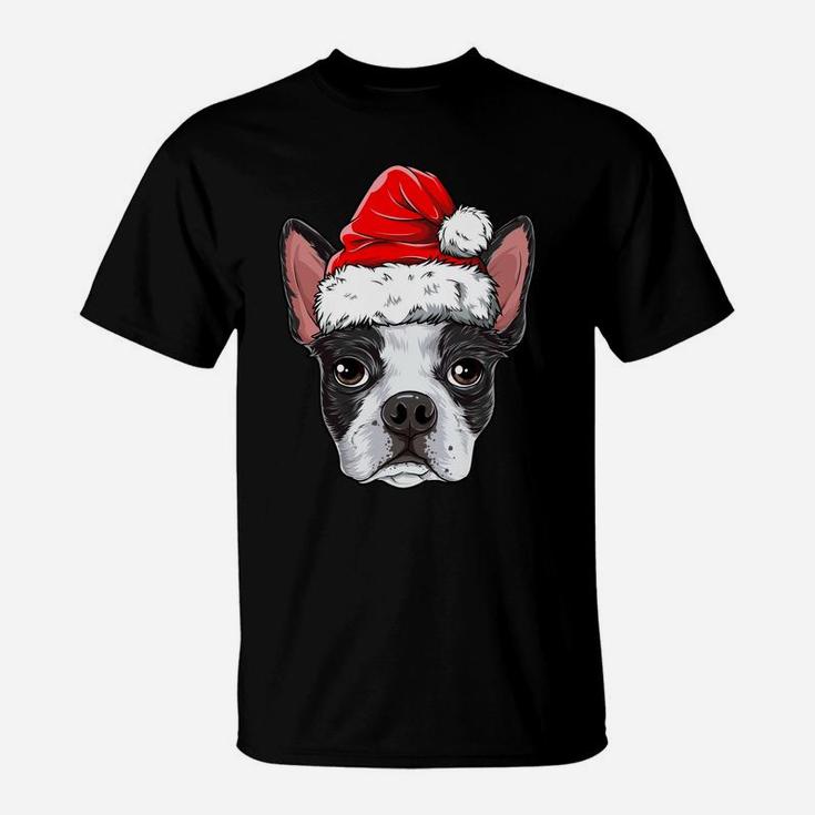 Boston Terrier Christmas Dog Santa Hat Xmas Boys Kids Girls Sweatshirt T-Shirt