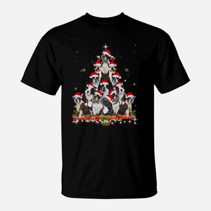 Boston Terrier Christmas Tree Dog Santa Xmas Funny Pajamas T-Shirt