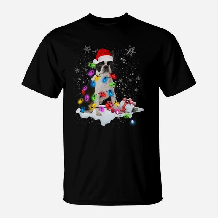 Boston Terrier Dog Santa Christmas Dog Lovers Xmas Lights Sweatshirt T-Shirt