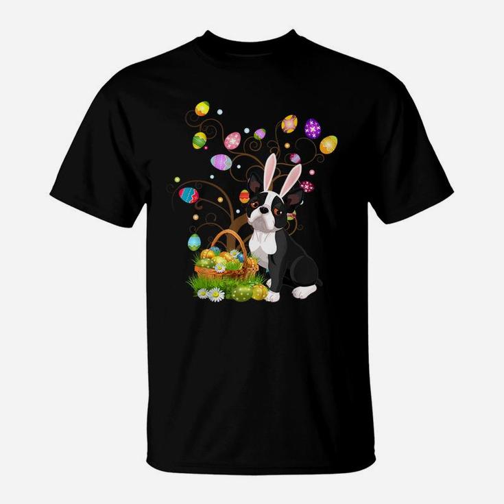 Boston Terrier Pet Dog Hunting Egg Tree Bunny Easter Day T-Shirt