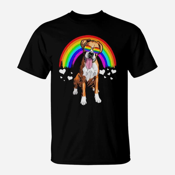 Boxer Dog Rainbow Sunglasses Gay Pride Lgbt  Gifts T-Shirt
