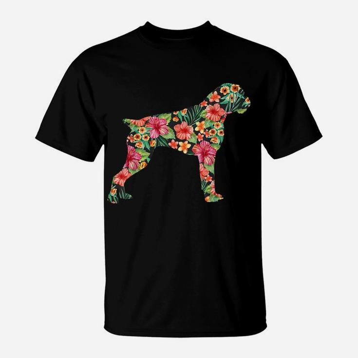 Boxer Flower Funny Dog Silhouette Floral Gifts Women Men T-Shirt
