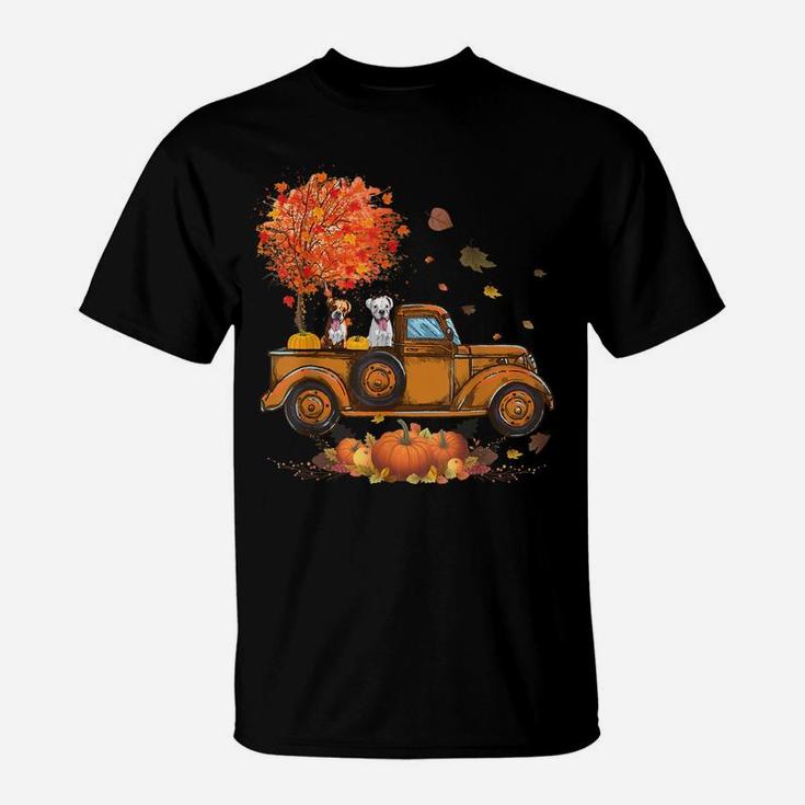 Boxer Pumpkins Truck Autumn Leaf Fall Thanksgiving Gifts T-Shirt