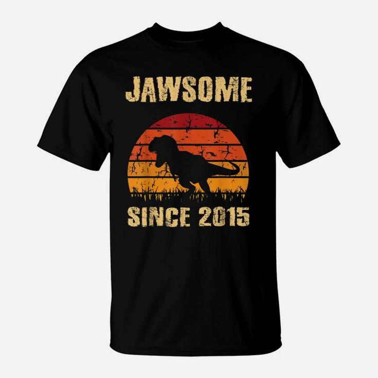 Boys 6Th Birthday Dinosaur 6 Year Old Boy Awesome Since 2015 T-Shirt