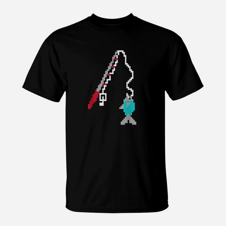 Boys Fishing Pixel Rod Fish Gamer Gift Gaming T-Shirt