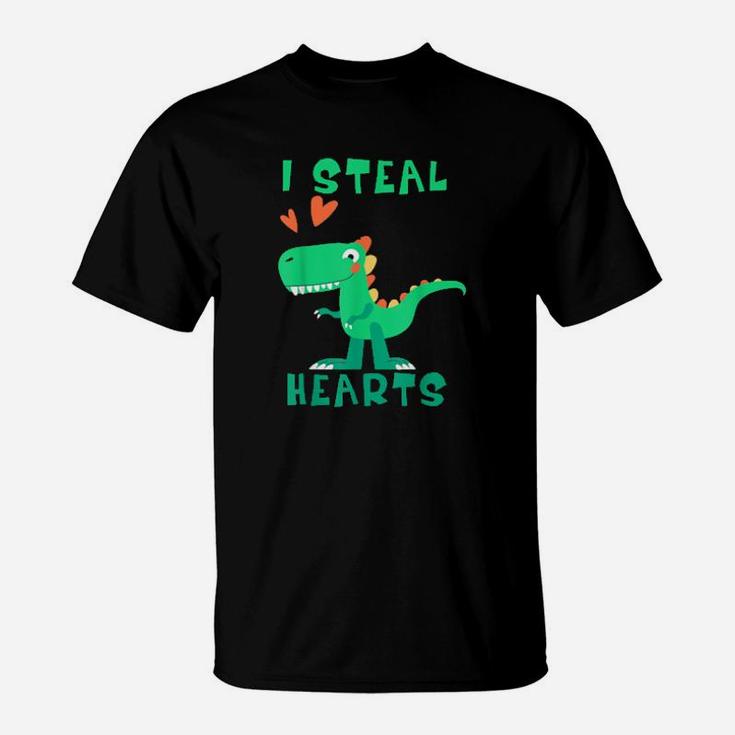 Boys Valentines Day Dinosaur T Rex I Steal Hearts T-Shirt