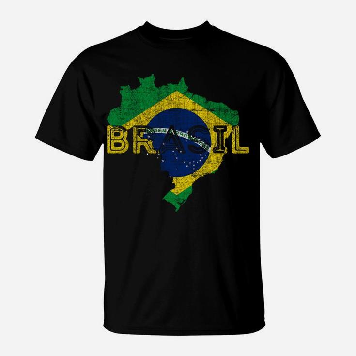 Brazilian Map And Flag Souvenir - Distressed Brazil T-Shirt