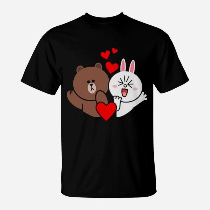 Brown Bear Cony Bunny Rabbit Love And Kisses For You Valentine T-Shirt