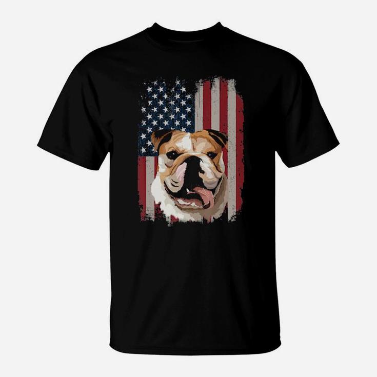 Bulldog American Flag Patriotic 4Th Of July T-Shirt