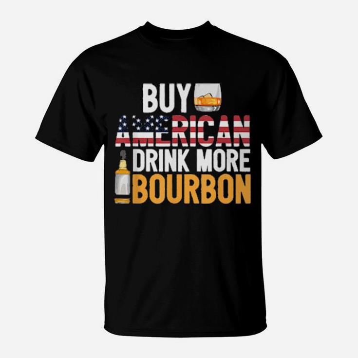 Buy American Drink More Bourbon Whiskey Drinking T-Shirt