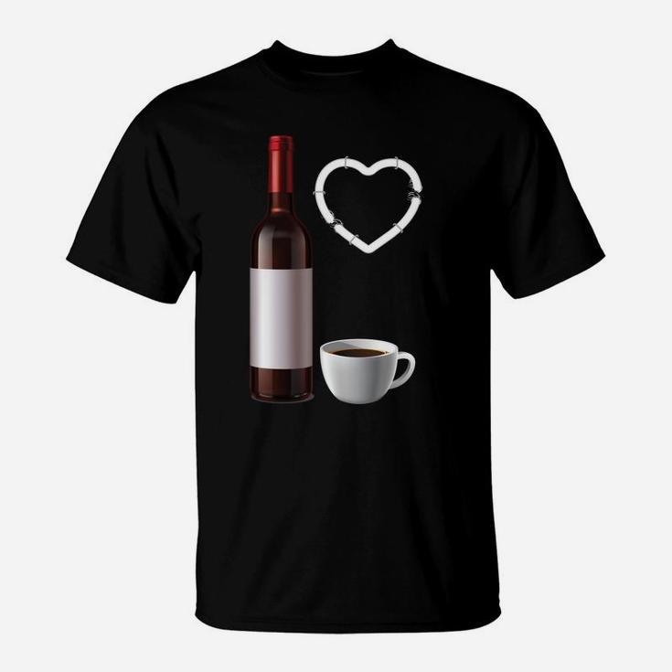 Caffeine Chaos Wine Repeat Funny Coffee Lover Wine Drinking T-Shirt