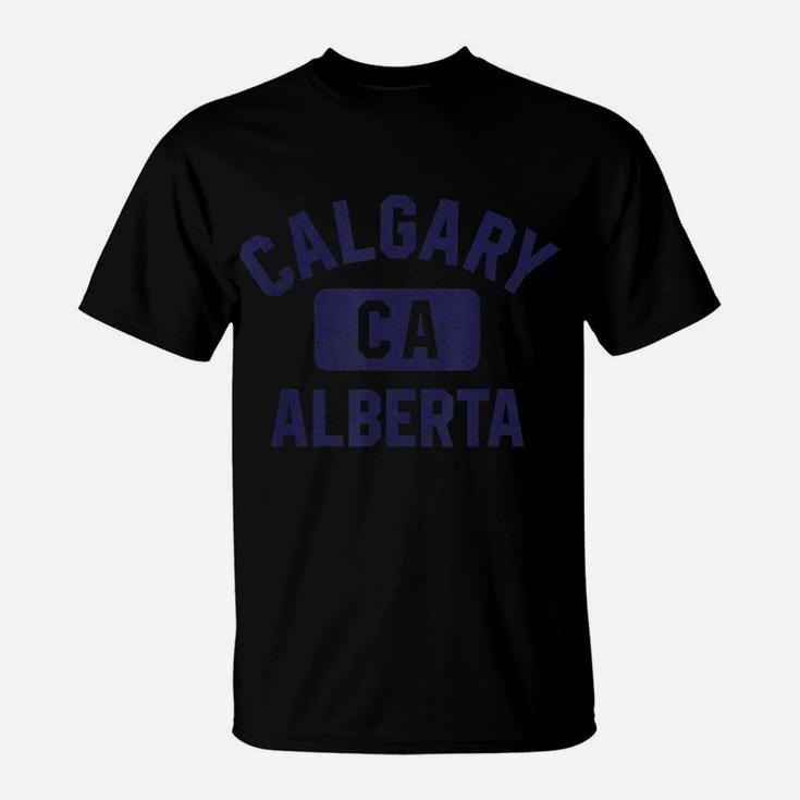 Calgary Ca Gym Style Distressed Navy Blue Print T-Shirt