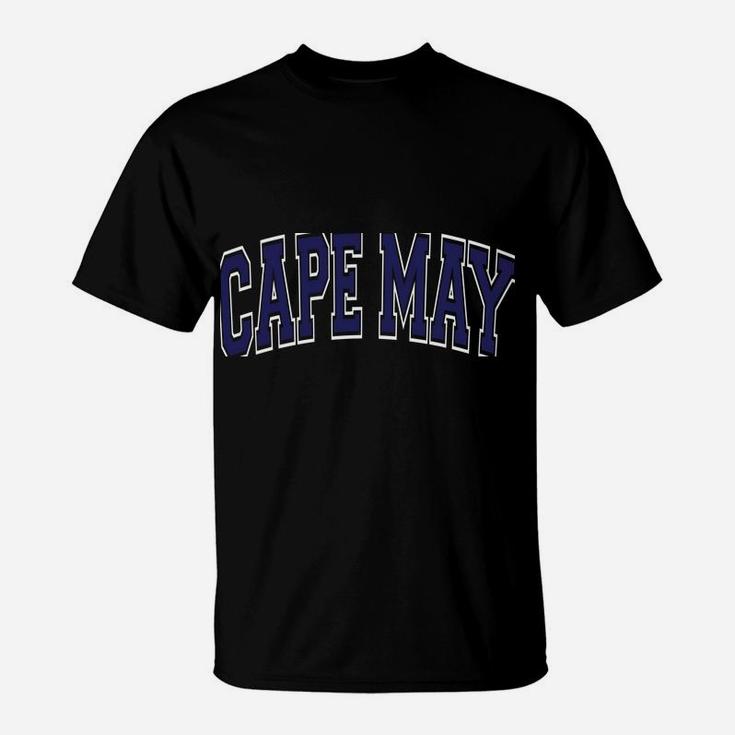 Cape May Varsity Style Navy Blue Text T-Shirt