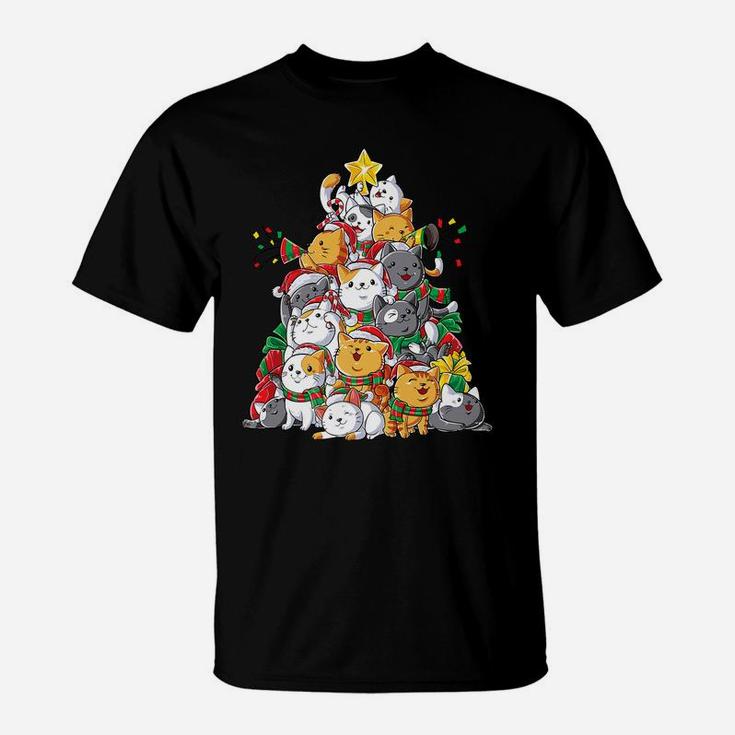 Cat Christmas Tree Meowy Catmas Xmas Kids Girls Boys Gifts T-Shirt