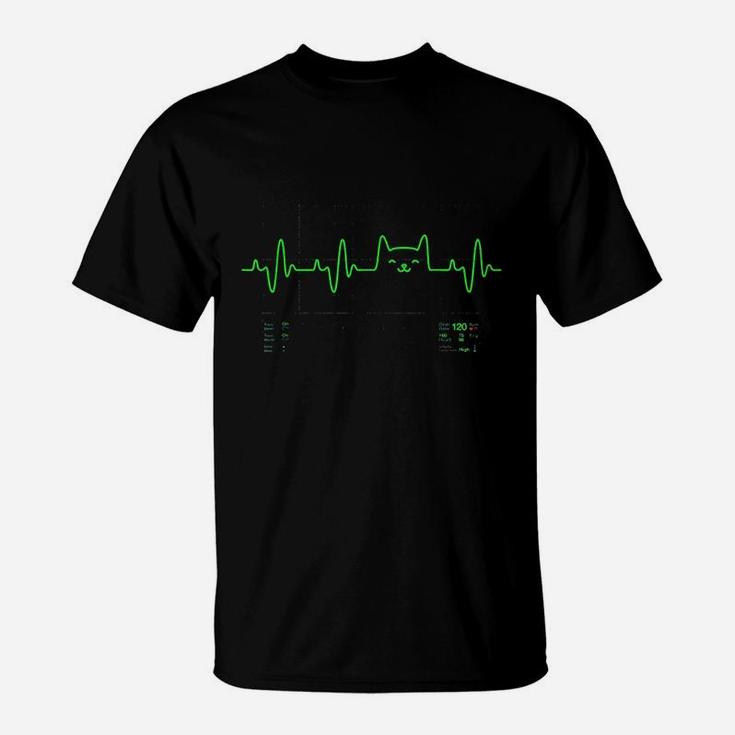 Cat Heartbeat Ecg Heart Love Cats T-Shirt