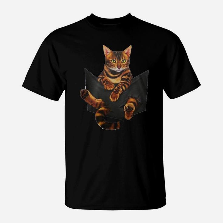 Cat Lovers Gifts Bengal In Pocket Funny Kitten Face T-Shirt